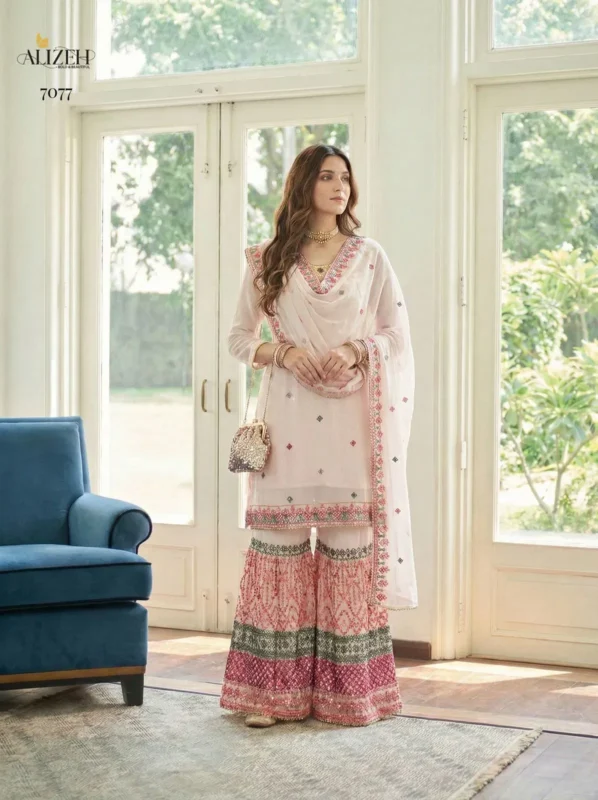 Latest Alizeh 7077 And 7089 Georgette With Embroidered Top Sharara And Dupatta Wholesale 2026