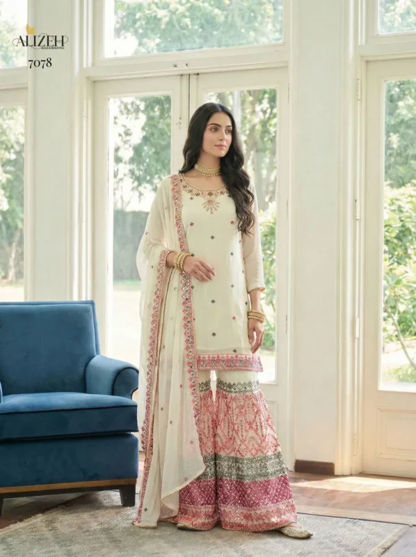 Latest Alizeh 7077 And 7089 Georgette With Embroidered Top Sharara And Dupatta Wholesale 2026
