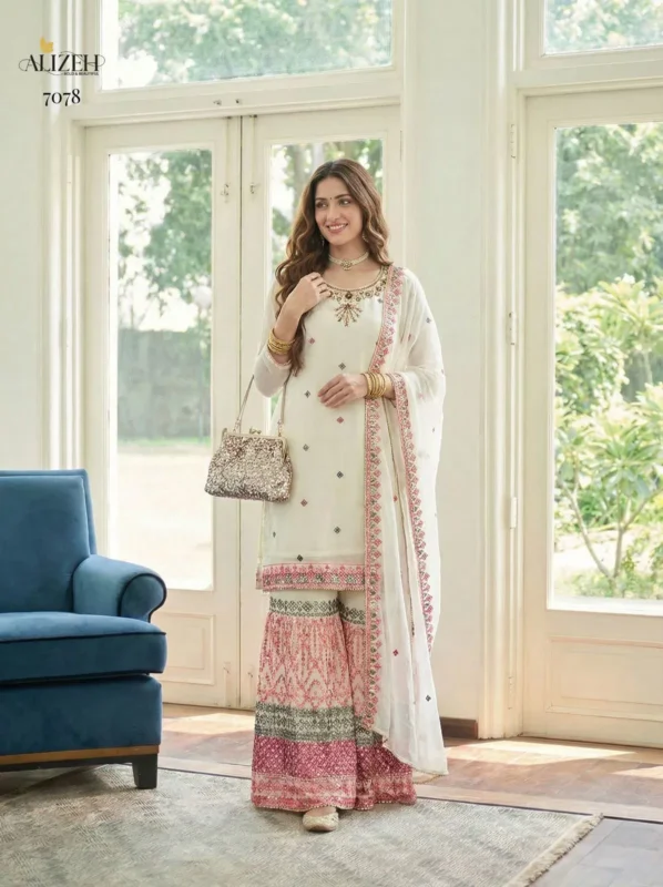 Latest Alizeh 7077 And 7089 Georgette With Embroidered Top Sharara And Dupatta Wholesale 2026