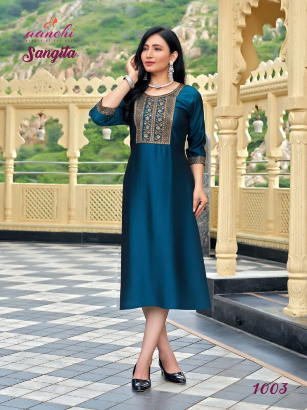 Latest Aanchi Sangita Rangeela Silk Fancy Straight Cut Embroidered Kurti Collection Wholesale 2026
