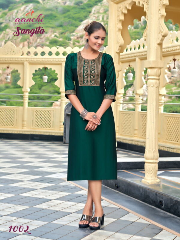 Latest Aanchi Sangita Rangeela Silk Fancy Straight Cut Embroidered Kurti Collection Wholesale 2026