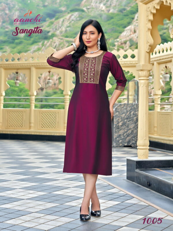 Latest Aanchi Sangita Rangeela Silk Fancy Straight Cut Embroidered Kurti Collection Wholesale 2026