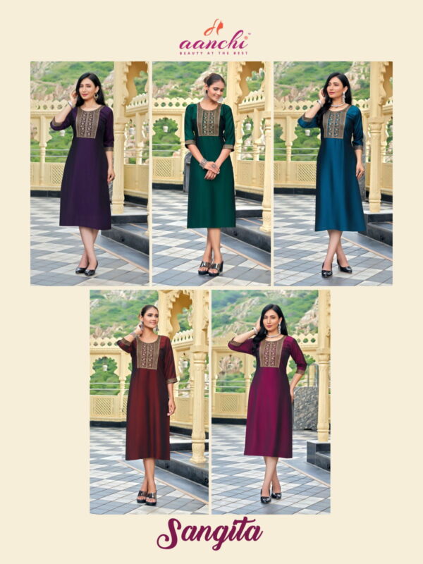 Latest Aanchi Sangita Rangeela Silk Fancy Straight Cut Embroidered Kurti Collection Wholesale 2026