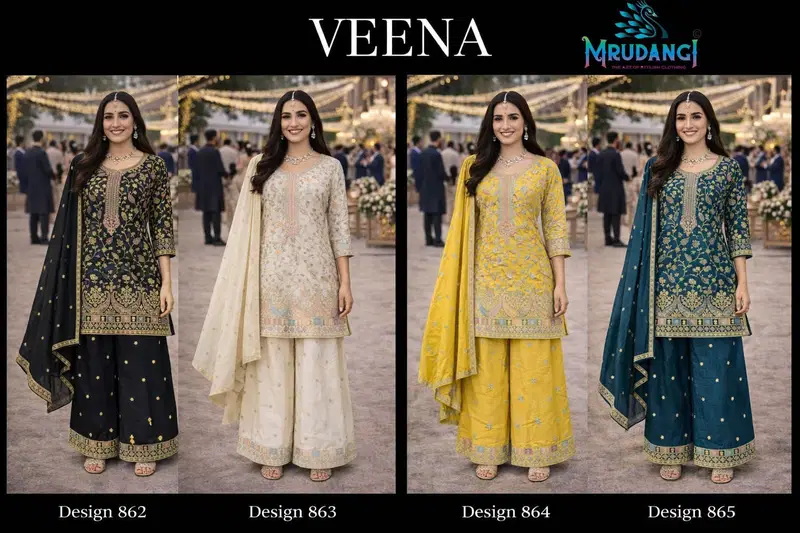 Beautiful Mrudangi Veena Chinon Heavy Embroidered Readymade Salwar Kameez Wholesale 2026