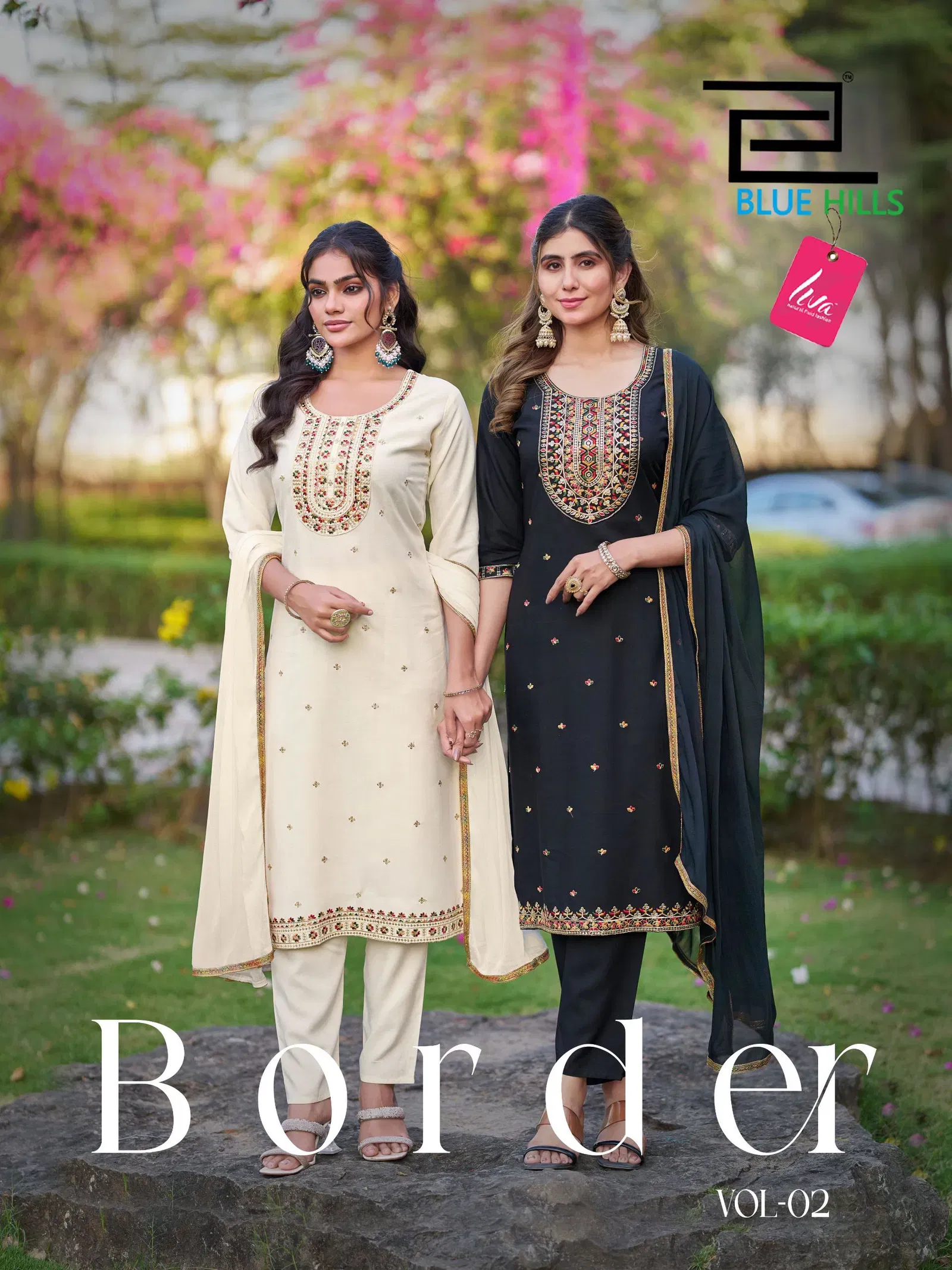 Blue Hills Border Vol 2 Rayon Thread Worked Kurti With Bottom Dupatta Wholesale
