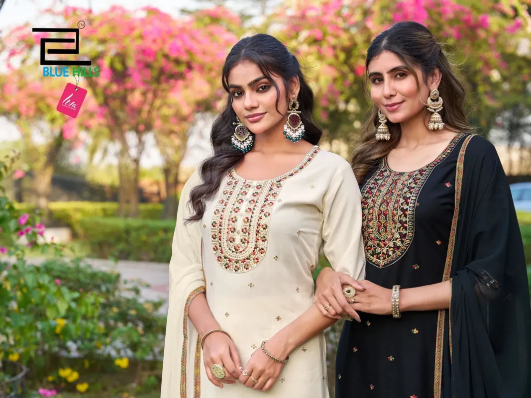 Beautiful Blue Hills Border Vol 2 Rayon Thread Worked Kurti With Bottom Dupatta Wholesale 2026