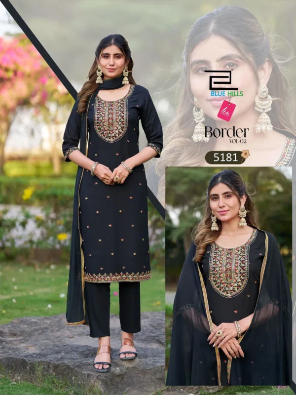 Beautiful Blue Hills Border Vol 2 Rayon Thread Worked Kurti With Bottom Dupatta Wholesale 2026