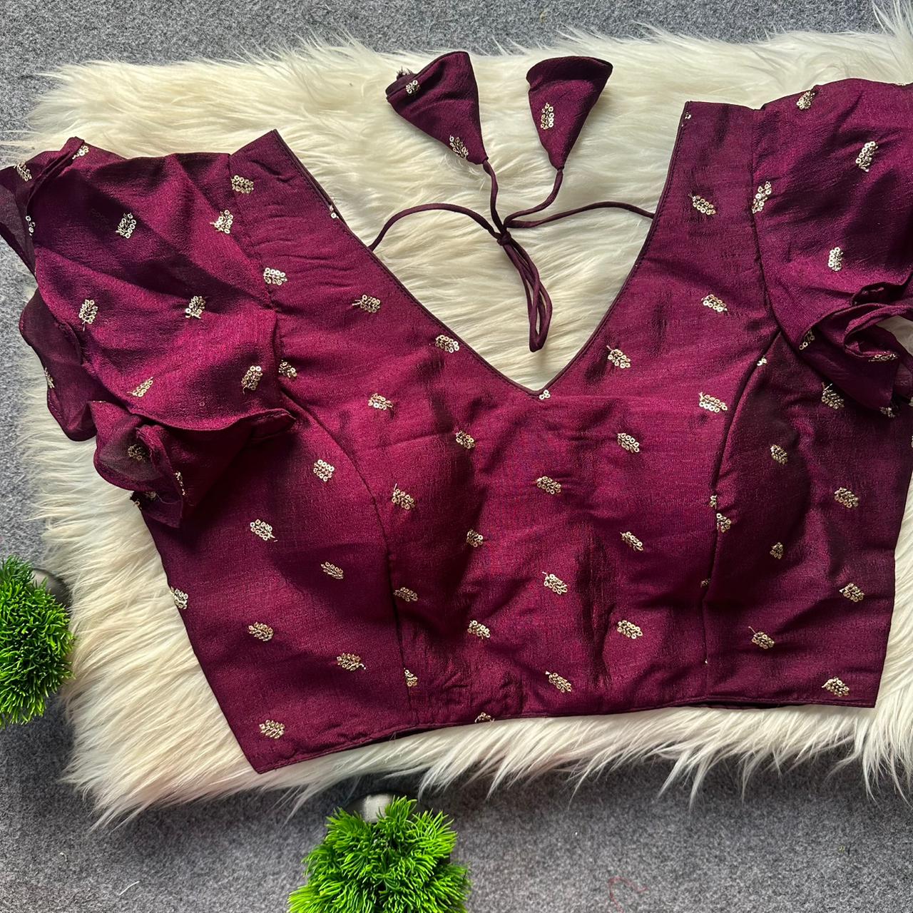Pih Vichitra Silk Frill With Gold Butti Work Blouse Collection Wholesale