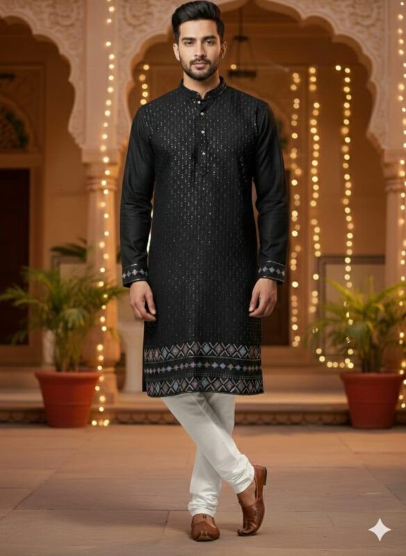 Launching Lekha Sal 6 Pure Silk Sequins Work Mens Kurta Pajama Wholesale 2026