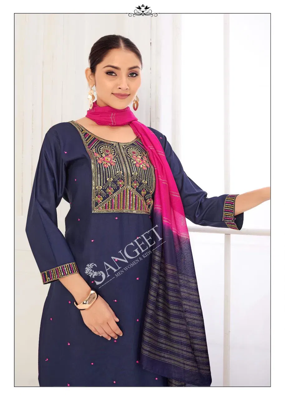 Sangeet Mahira Vol 3 Viscose Rayon With Embroidery Sequence Work Kurti With Bottom Dupatta Wholesale