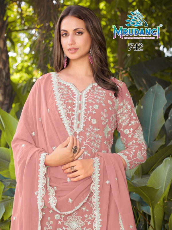 Beautiful Mrudangi Mishika Georgette Beads Embroidered Kurti With Sharara And Dupatta Wholesale 2026
