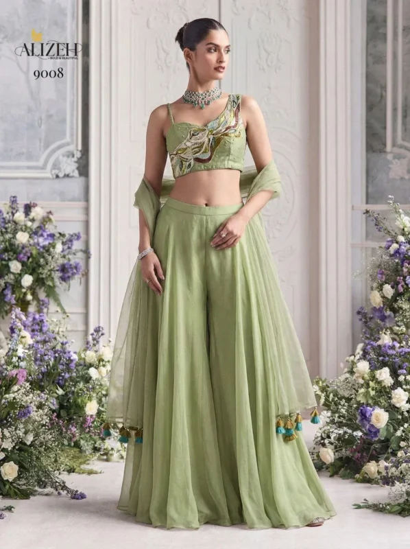 Launching Alizeh 9008 And 9009 Georgette Designer Choli Sharara And Dupatta Collection Wholesale 2026