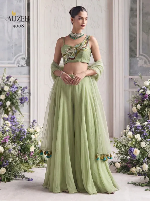 Launching Alizeh 9008 And 9009 Georgette Designer Choli Sharara And Dupatta Collection Wholesale 2026