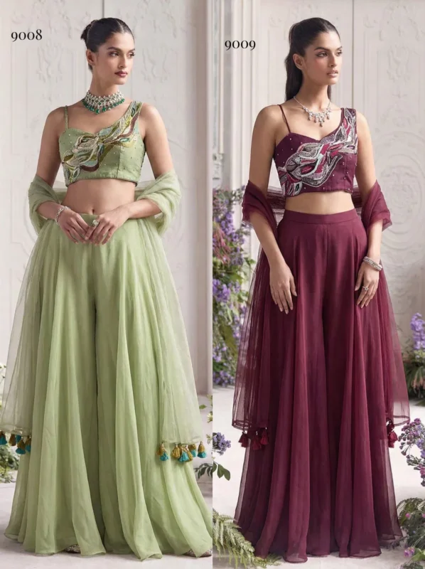 Launching Alizeh 9008 And 9009 Georgette Designer Choli Sharara And Dupatta Collection Wholesale 2026