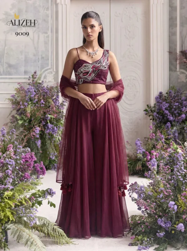 Launching Alizeh 9008 And 9009 Georgette Designer Choli Sharara And Dupatta Collection Wholesale 2026
