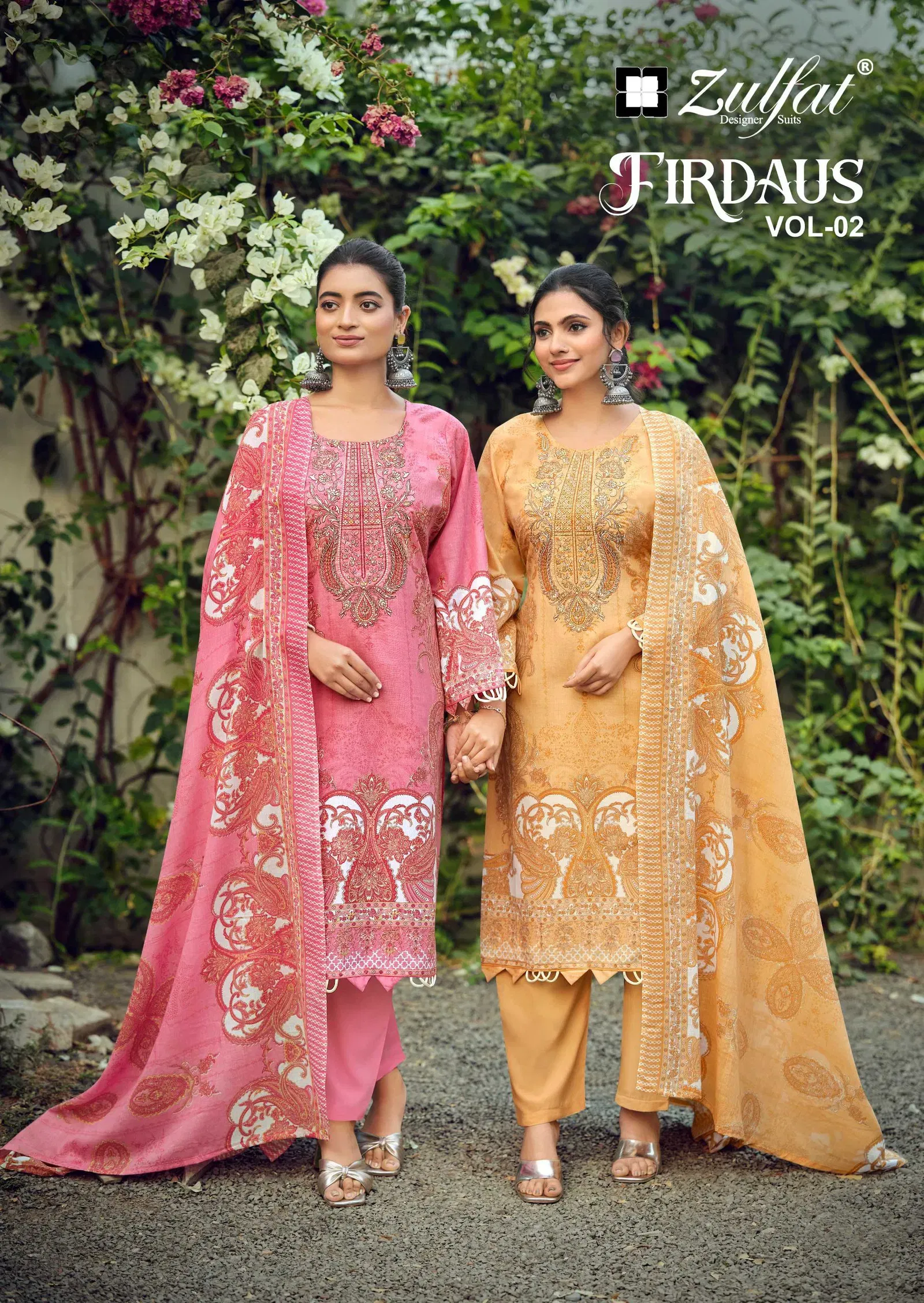 Zulfat Firdaus Vol 02 Cotton Embroidery Worked Dress Material Collection Wholesale