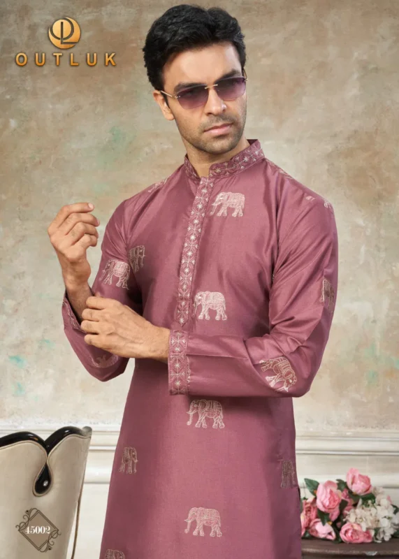 Latest Outluk Wedding 45 Silk Embroidery Worked Kurta And Pajama Collection Wholesale 2026