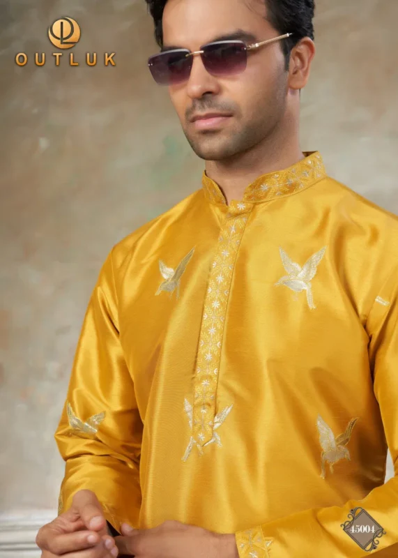 Latest Outluk Wedding 45 Silk Embroidery Worked Kurta And Pajama Collection Wholesale 2026