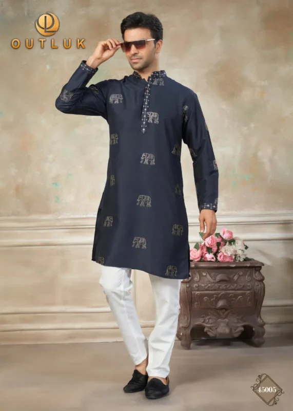 Latest Outluk Wedding 45 Silk Embroidery Worked Kurta And Pajama Collection Wholesale 2026