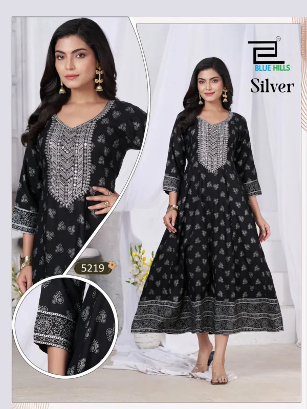 Beautiful Blue Hills Silver Rayon Anarkali Embroidered Kurti Collection Wholesale 2026