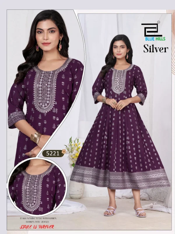 Beautiful Blue Hills Silver Rayon Anarkali Embroidered Kurti Collection Wholesale 2026