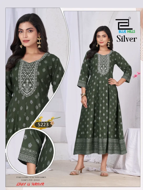 Beautiful Blue Hills Silver Rayon Anarkali Embroidered Kurti Collection Wholesale 2026