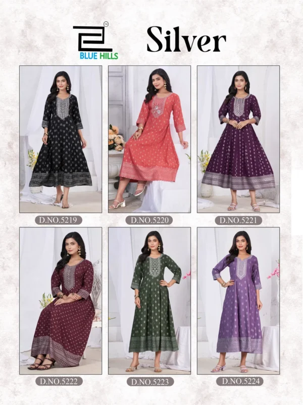 Beautiful Blue Hills Silver Rayon Anarkali Embroidered Kurti Collection Wholesale 2026