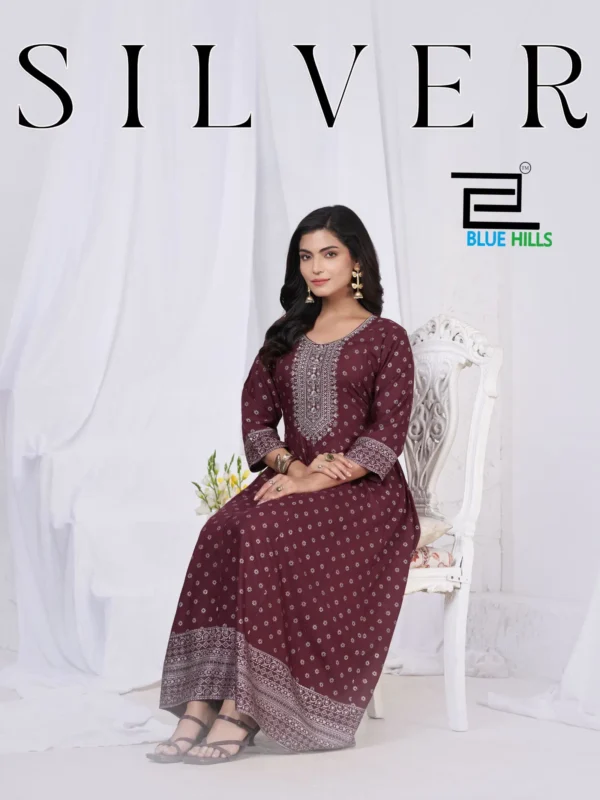 Beautiful Blue Hills Silver Rayon Anarkali Embroidered Kurti Collection Wholesale 2026