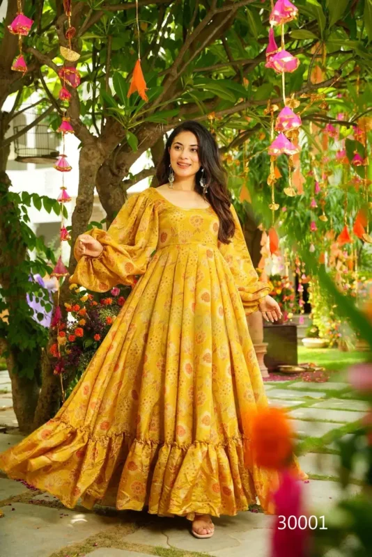 Latest Lucaya Vol 30 Air Tex Chinon With Digital Printed Flared Gown Collection Wholesale 2026