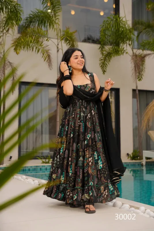 Latest Lucaya Vol 30 Air Tex Chinon With Digital Printed Flared Gown Collection Wholesale 2026