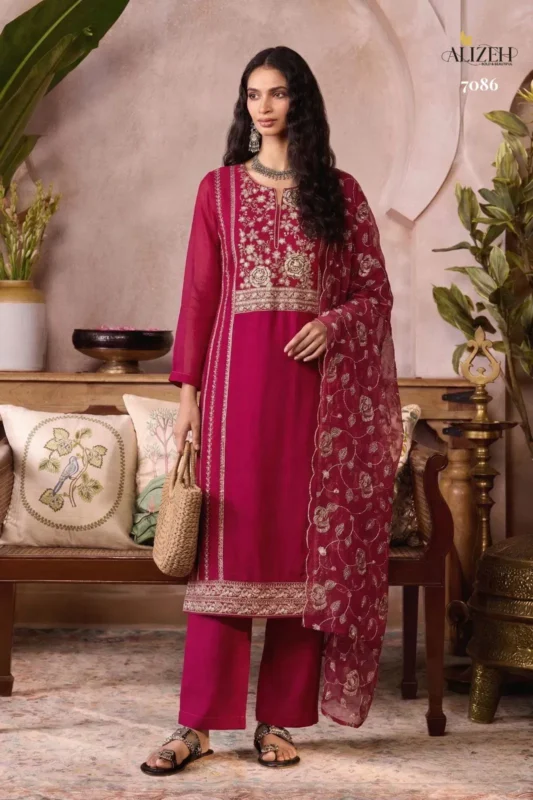 Launching Alizeh 7085 To 7088 Organza Embroidered Salwar Kameez With Dupatta Wholesale 2026