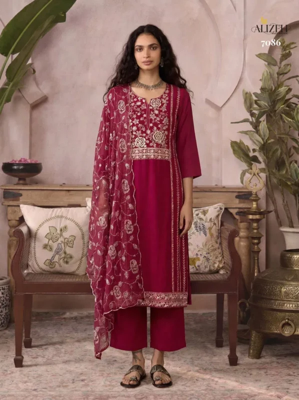 Launching Alizeh 7085 To 7088 Organza Embroidered Salwar Kameez With Dupatta Wholesale 2026