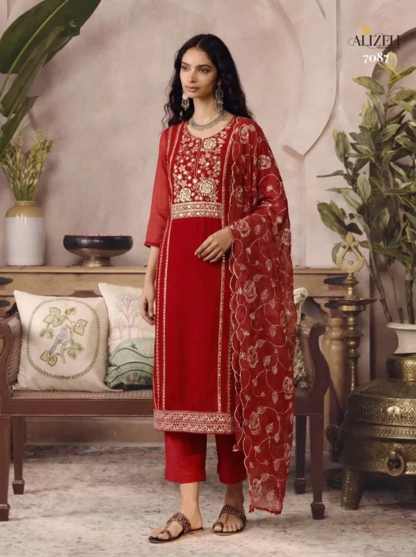 Launching Alizeh 7085 To 7088 Organza Embroidered Salwar Kameez With Dupatta Wholesale 2026