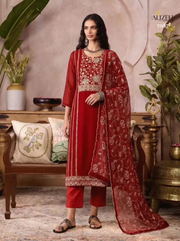 Launching Alizeh 7085 To 7088 Organza Embroidered Salwar Kameez With Dupatta Wholesale 2026