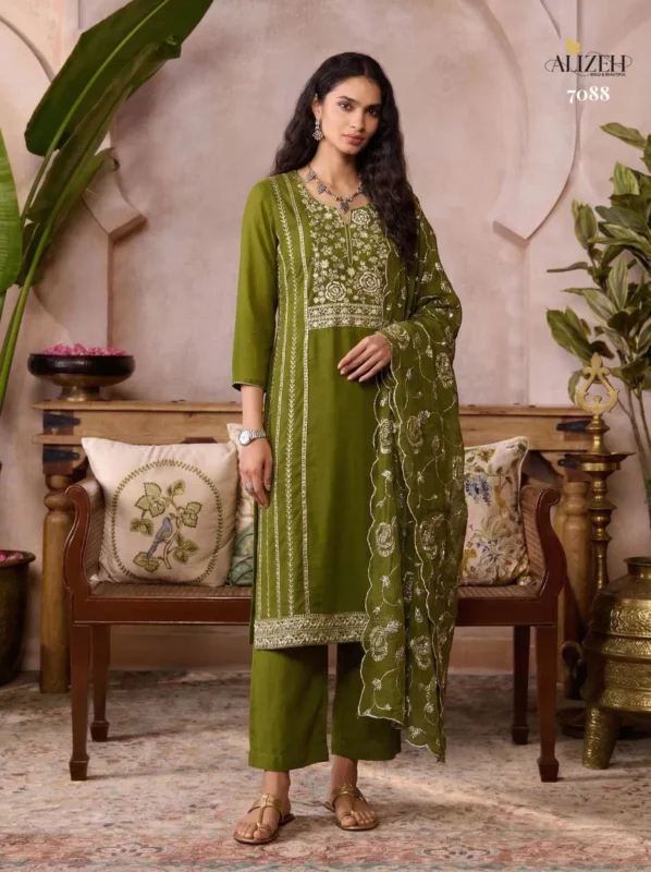 Launching Alizeh 7085 To 7088 Organza Embroidered Salwar Kameez With Dupatta Wholesale 2026