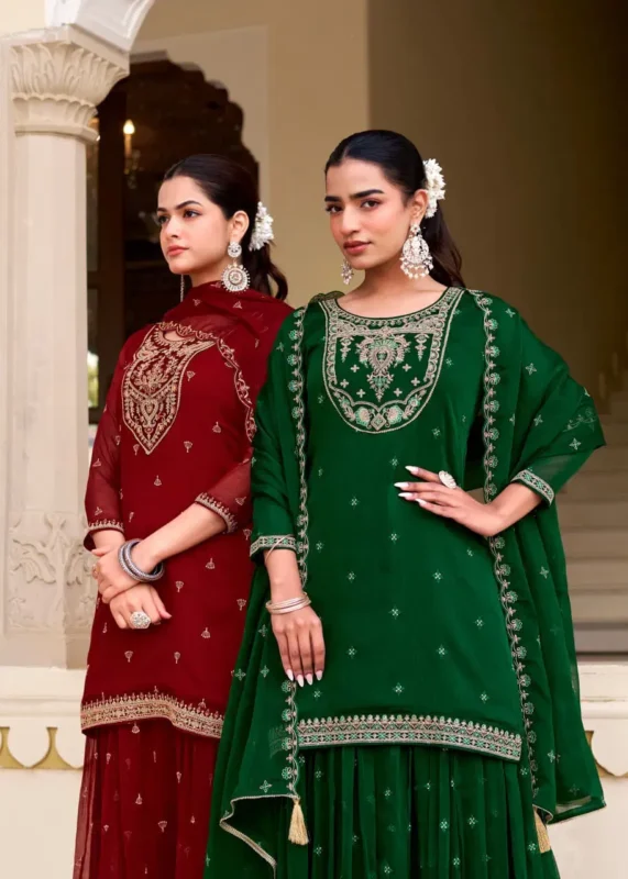 Stylish Rangoon Manjari Vol 02 Chiffon With Fancy Code Worked Kurti Plazzo And Dupatta Wholesale 2026
