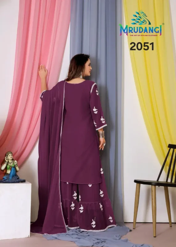Stylish Mrudangi Noor 2 Bemberg Georgette With Cotton Thread Embroidered Kurti With Bottom Dupatta Collection Wholesale 2026