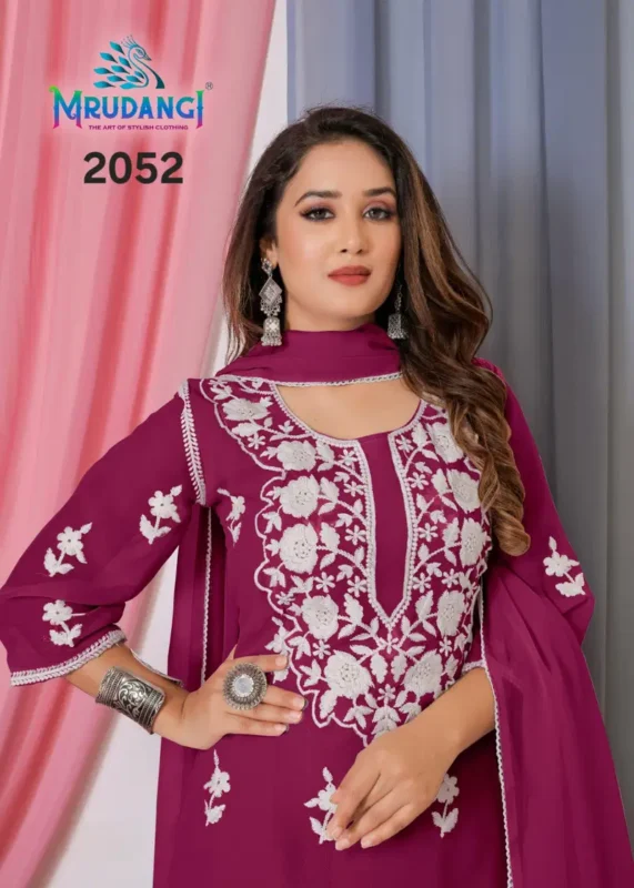 Stylish Mrudangi Noor 2 Bemberg Georgette With Cotton Thread Embroidered Kurti With Bottom Dupatta Collection Wholesale 2026