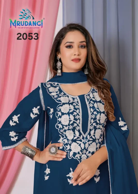 Stylish Mrudangi Noor 2 Bemberg Georgette With Cotton Thread Embroidered Kurti With Bottom Dupatta Collection Wholesale 2026