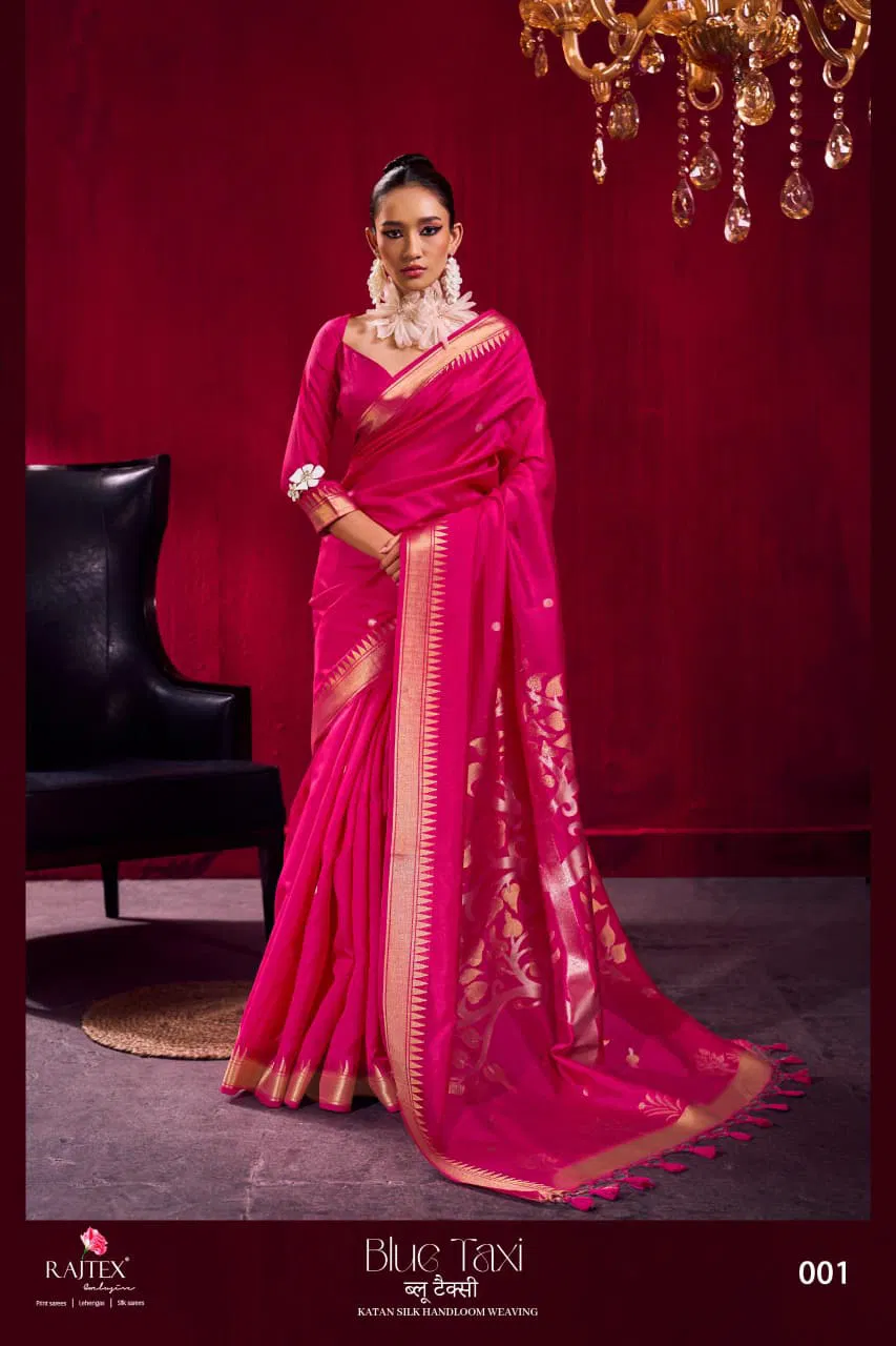 Rajtex Blue Taxi Satin linen Handloom Weaving Silk Saree Collection Wholesale