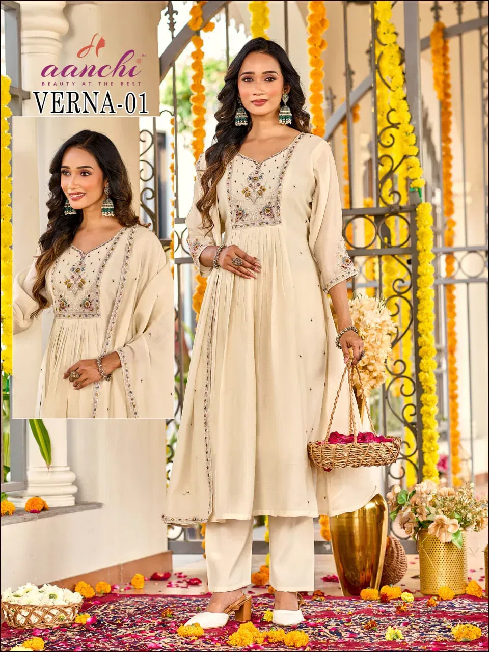 Beautiful Aanchi Verna Mul Chanderi Fancy Worked Kurti With Bottom Dupatta Wholesale 2026
