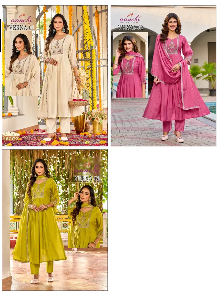 Beautiful Aanchi Verna Mul Chanderi Fancy Worked Kurti With Bottom Dupatta Wholesale 2026