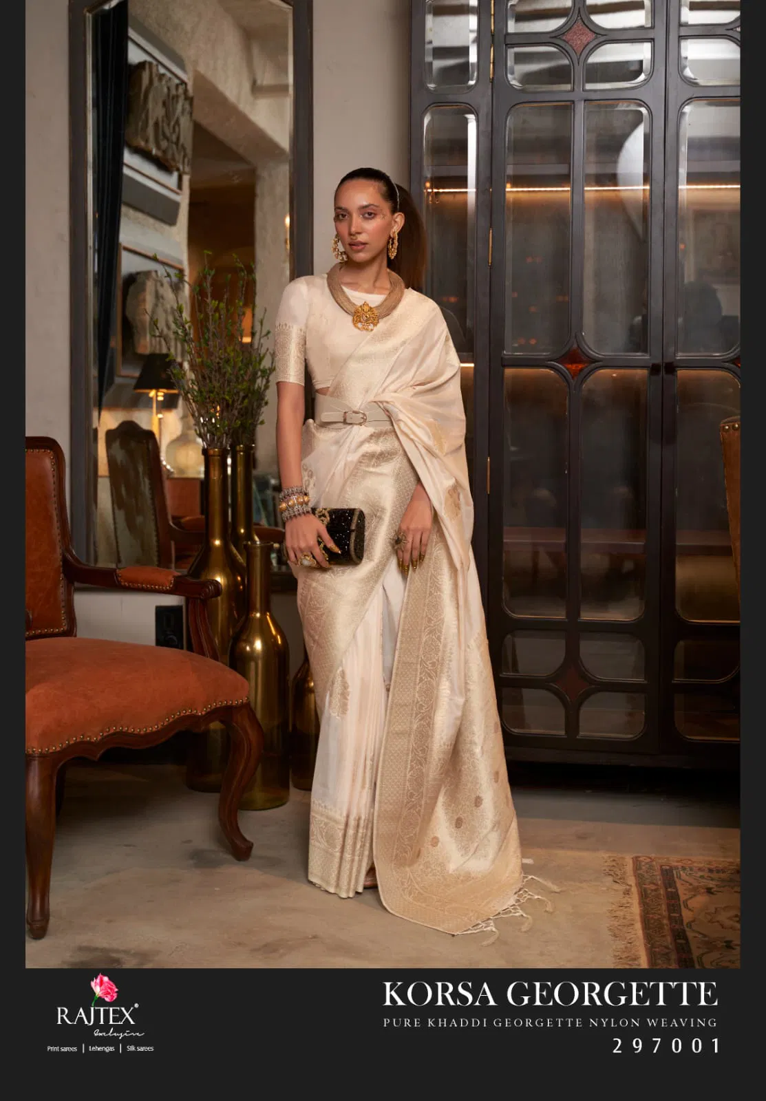 Latest Rajtex Korssa Georgette Khadi Georgette Handloom Weaving Saree Collection Wholesale 2026