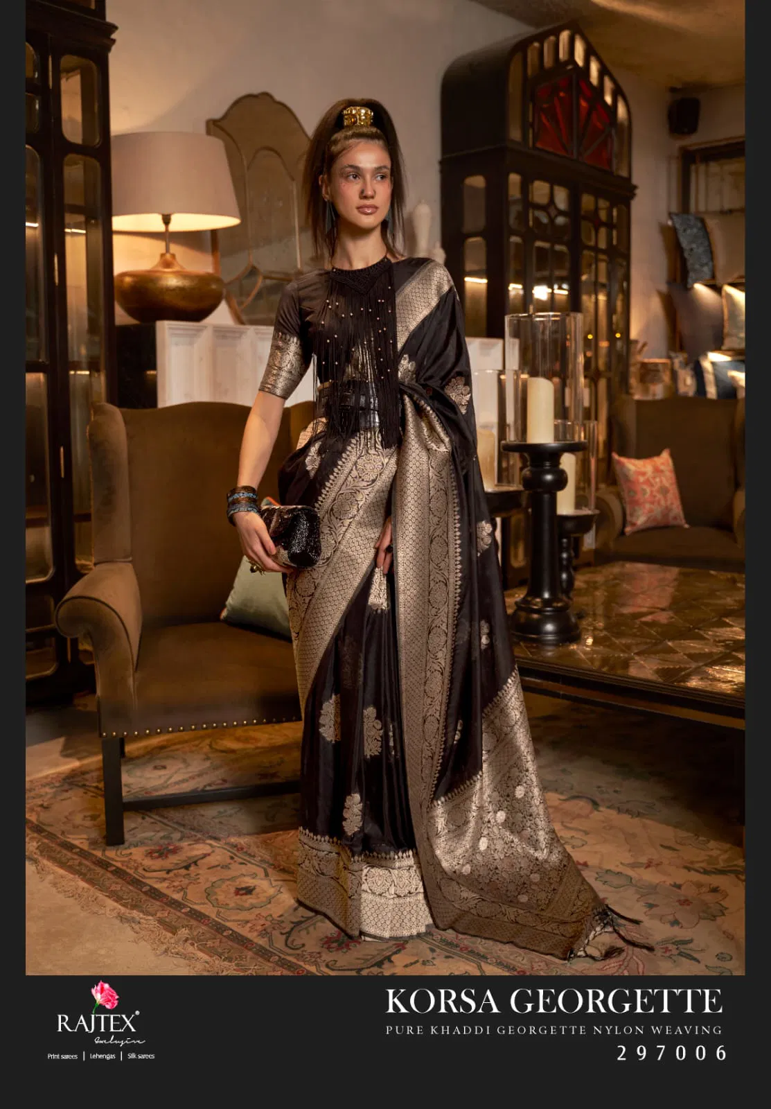 Latest Rajtex Korssa Georgette Khadi Georgette Handloom Weaving Saree Collection Wholesale 2026