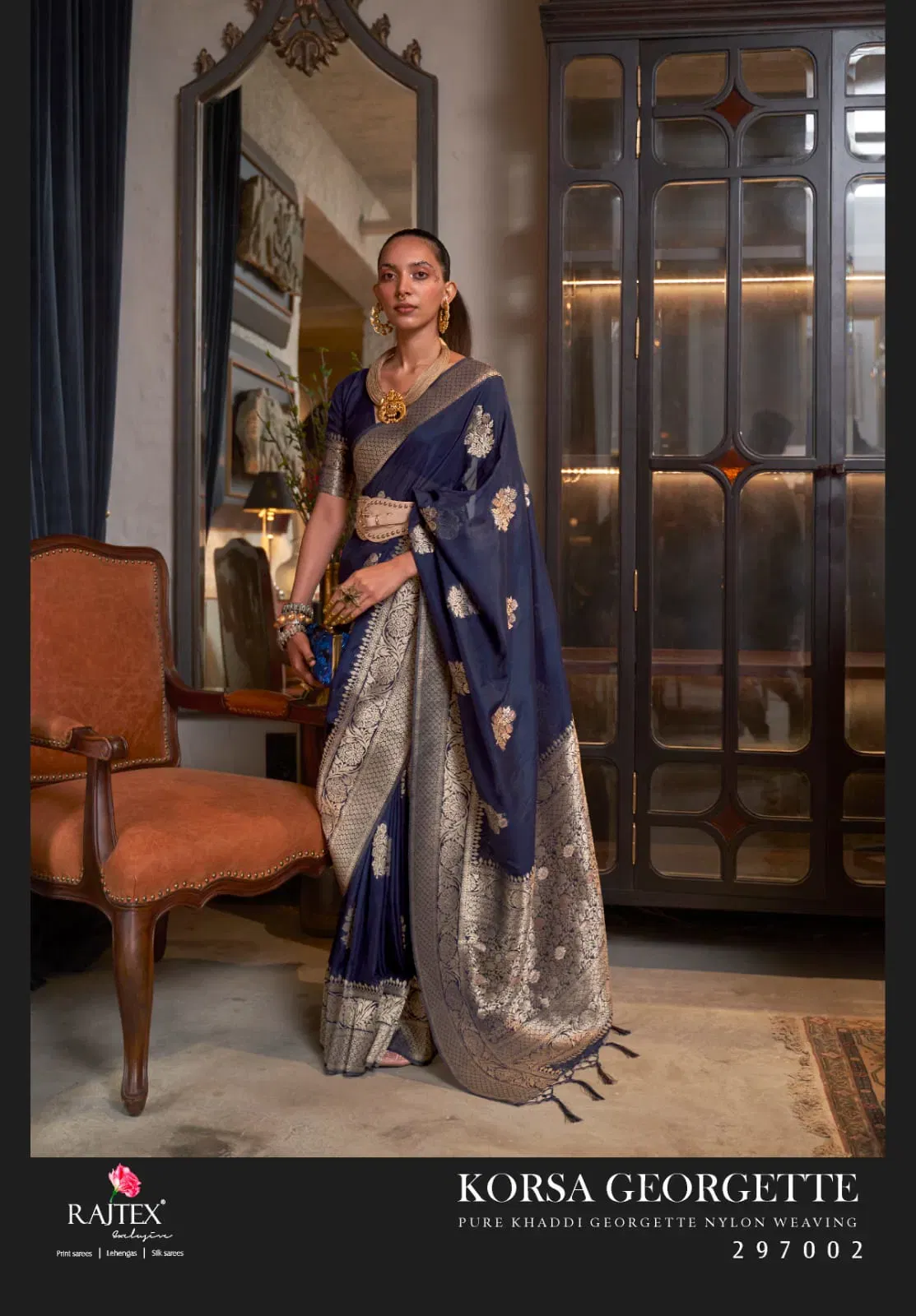 Latest Rajtex Korssa Georgette Khadi Georgette Handloom Weaving Saree Collection Wholesale 2026
