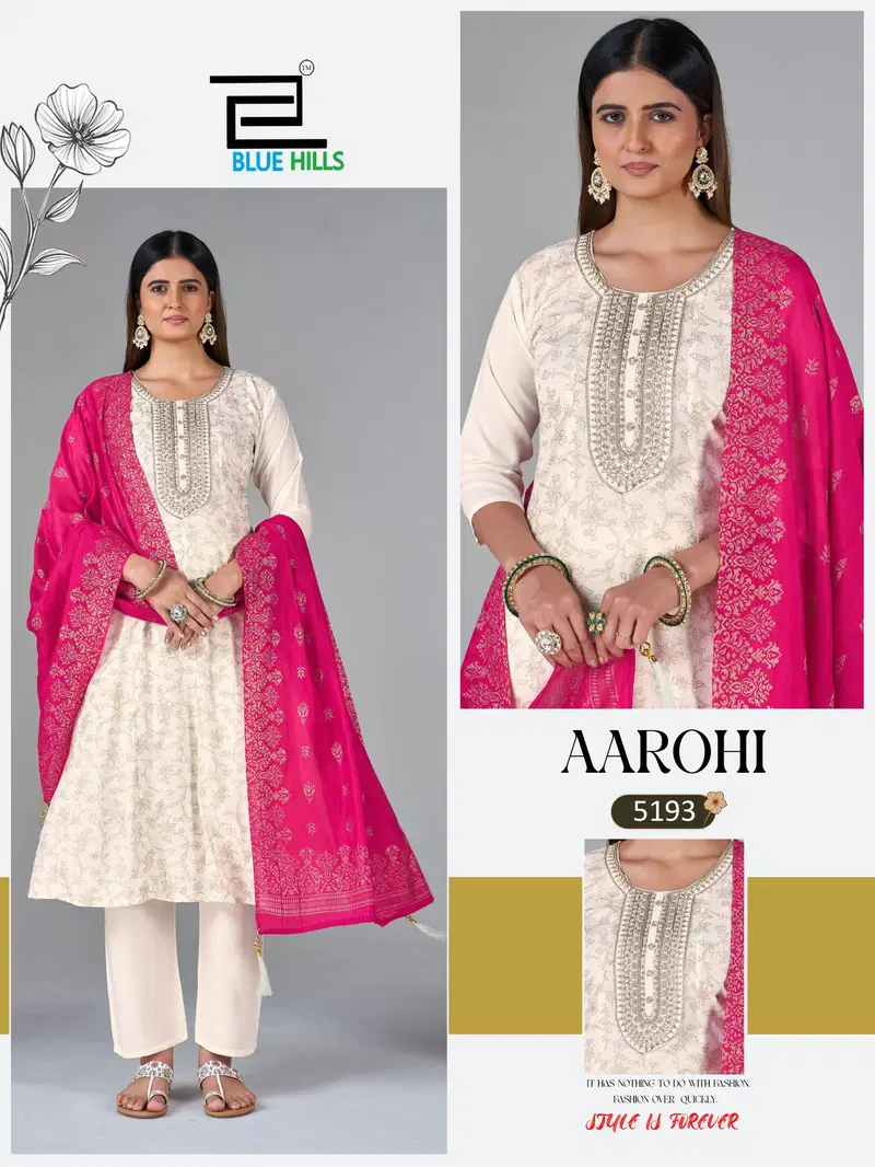 Launching Blue Hills Aarohi Plus Size Rayon With Foil Printed Kurti With Bottom Dupatta Wholesale 2026