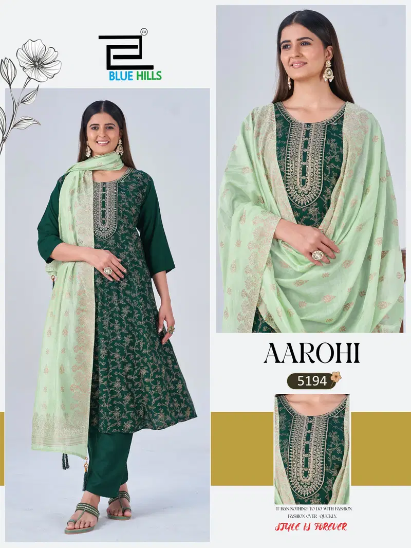 Launching Blue Hills Aarohi Plus Size Rayon With Foil Printed Kurti With Bottom Dupatta Wholesale 2026