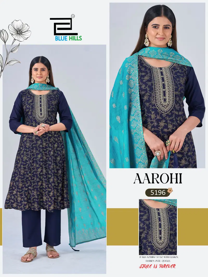 Launching Blue Hills Aarohi Plus Size Rayon With Foil Printed Kurti With Bottom Dupatta Wholesale 2026