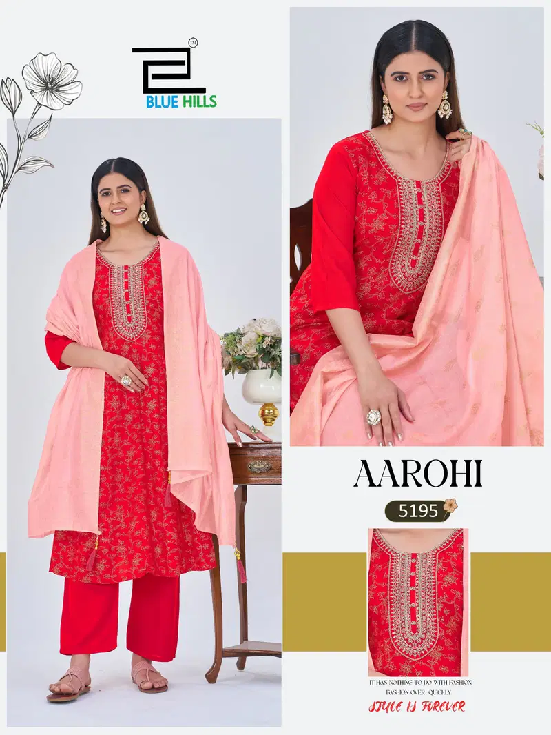 Launching Blue Hills Aarohi Plus Size Rayon With Foil Printed Kurti With Bottom Dupatta Wholesale 2026