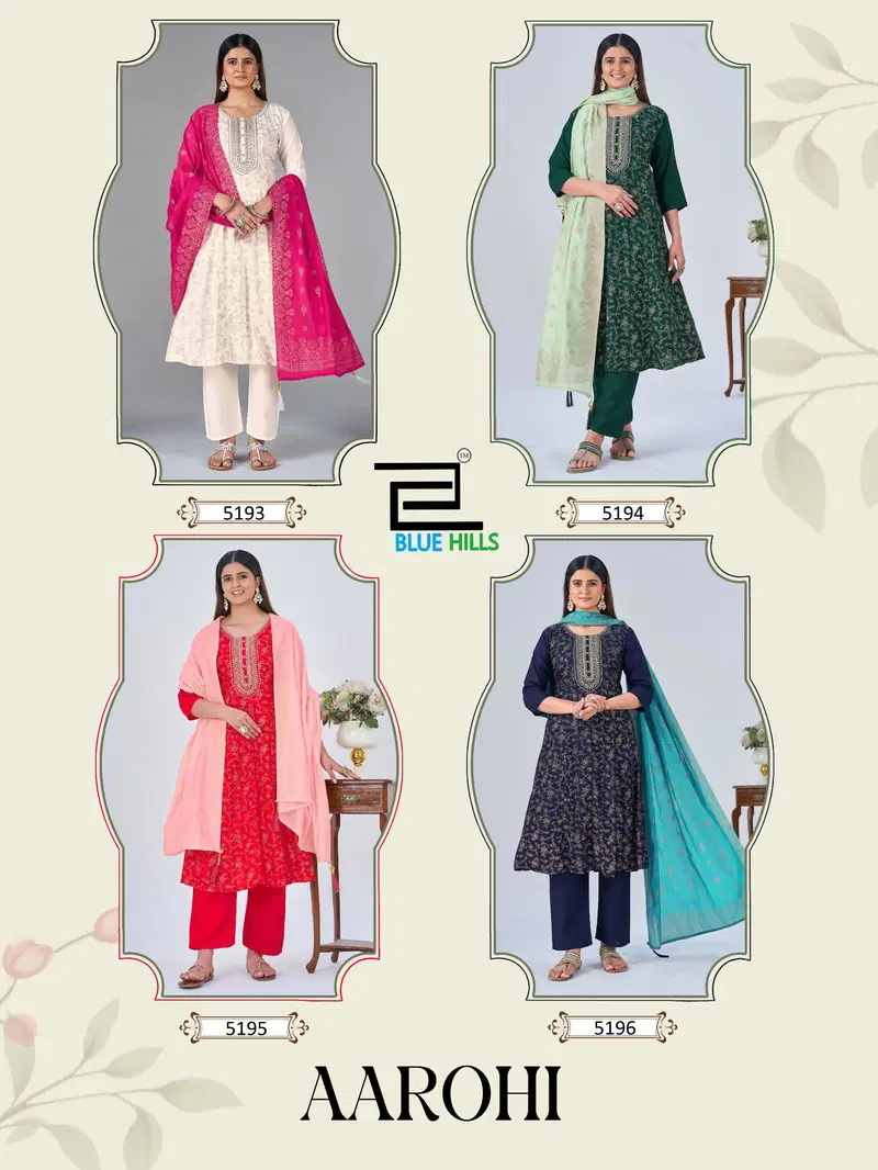 Launching Blue Hills Aarohi Plus Size Rayon With Foil Printed Kurti With Bottom Dupatta Wholesale 2026